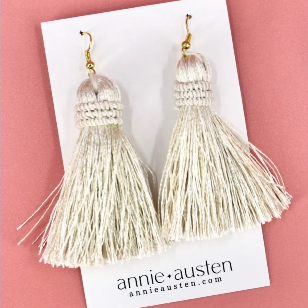 Annie Austen Cream Tassel Earrings